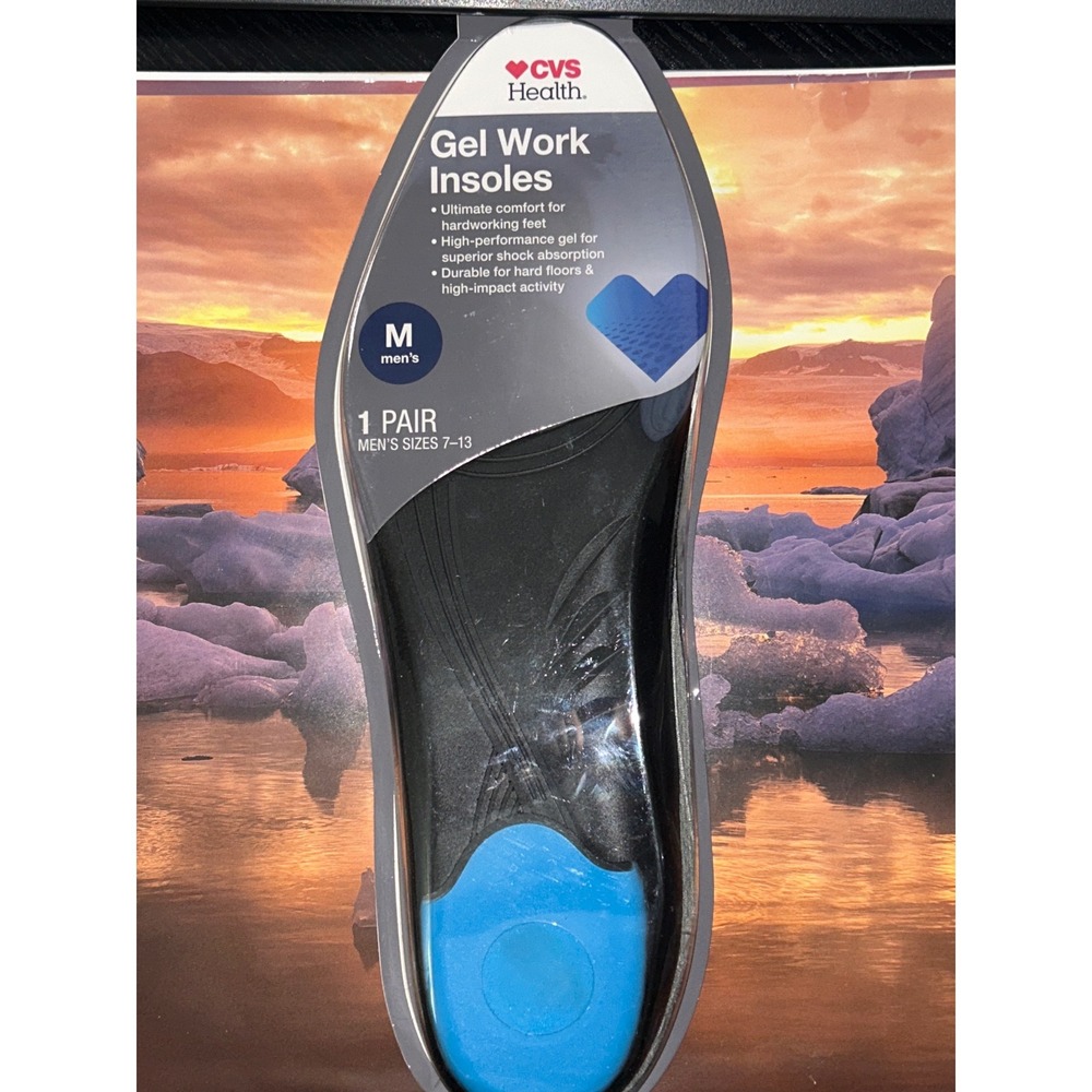 CVS Health Gel Work Insoles Men's Sizes 7-13 1 Pair New